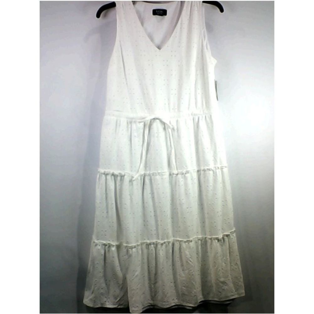Msk Womens UC4L Regular Short Sleeve Casual Dress, White, Size Medium